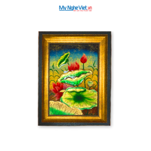 Tranh sen đắp nổi dát vàng