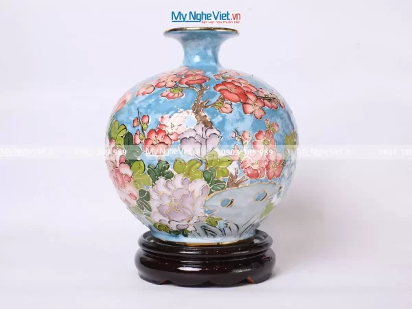 Bình Thu Tài Hút Lộc Vẽ Vàng Kim Hình Sen Và Hoa Mẫu Đơn Đắp Nổi