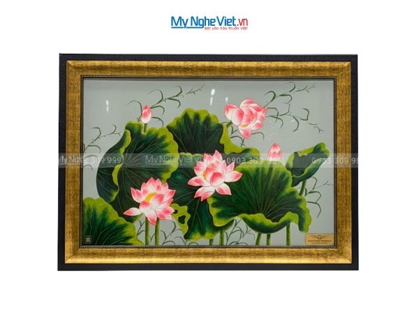 Tranh sơn mài hoa sen độc bản đắp nổi