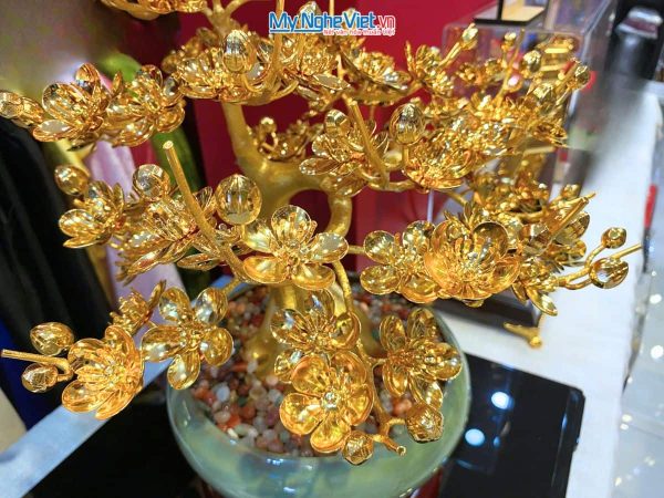 Bonsai hoa mai đồng mạ vàng 24k