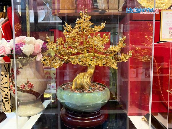 Bonsai hoa mai đồng mạ vàng 24k