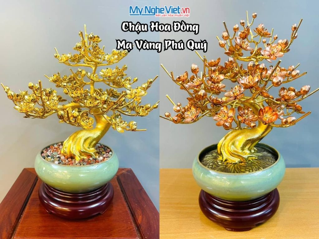 Bonsai hoa mai đồng mạ vàng 24k