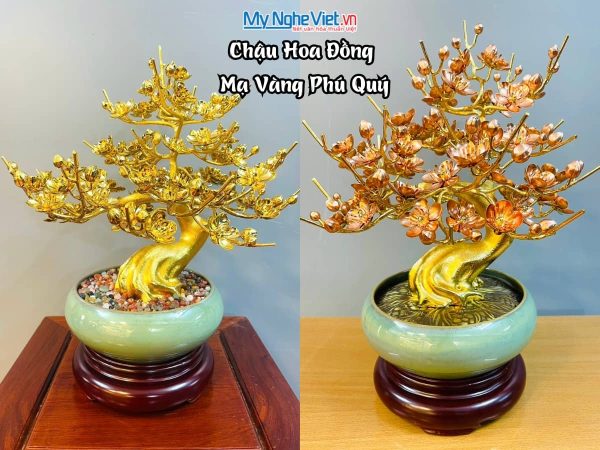 Bonsai hoa mai đồng mạ vàng 24k