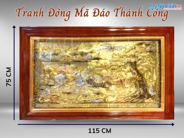 Tranh Đồng Mã Đáo thành công 90x170 khung vặn- Dát vàng 24k