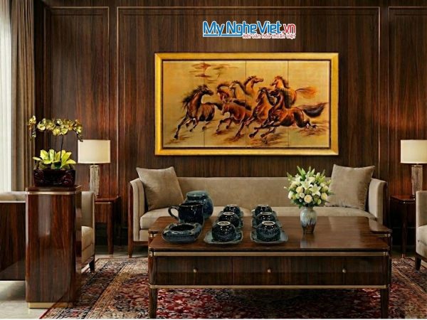 Tranh sơn mài mã đáo thành công dát vàng MNV-TSMDH8118 - Quà Tân Gia Sang Trọng