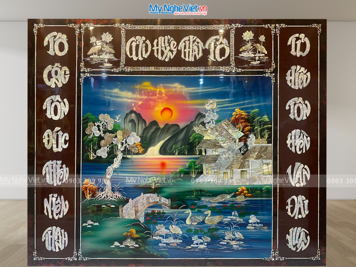 Liễn sơn mài - Cửu huyền thất tổ cẩn ốc cao cấp