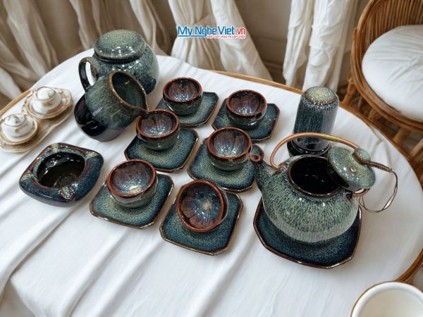 Bộ Bình Trà Phụ Kiện Hỏa Biến Men Xanh