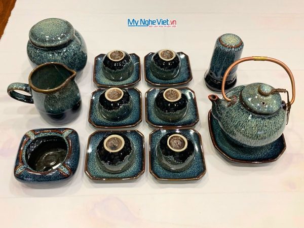 Bộ Bình Trà Phụ Kiện Hỏa Biến Men Xanh