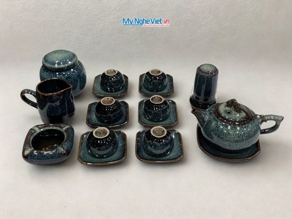 Bộ Bình Trà Phụ Kiện Hỏa Biến Men Xanh Quai Sứ
