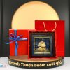 Tranh thuyền buồm dát vàng nền xanh để bàn 24k và Hộp quà tặng cao cấp