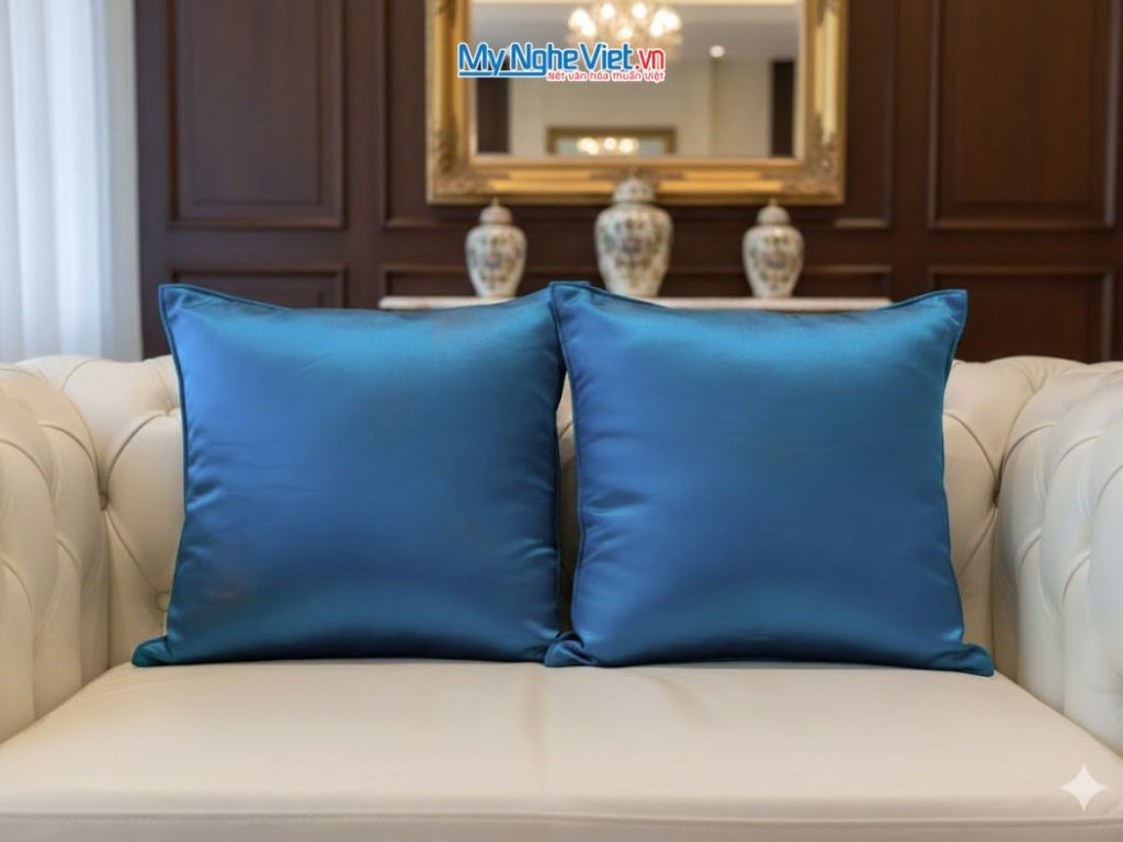 Quà Tặng Vỏ Gối Lụa Màu Xanh Cam