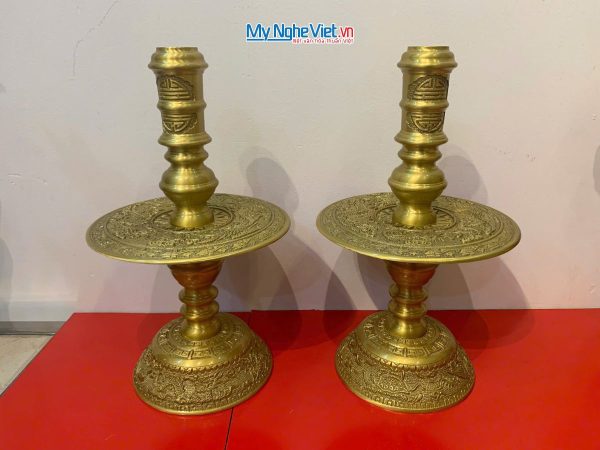 Bộ Tam Sự Bằng Đồng Vàng Đậm Chạm Hoa Sòi