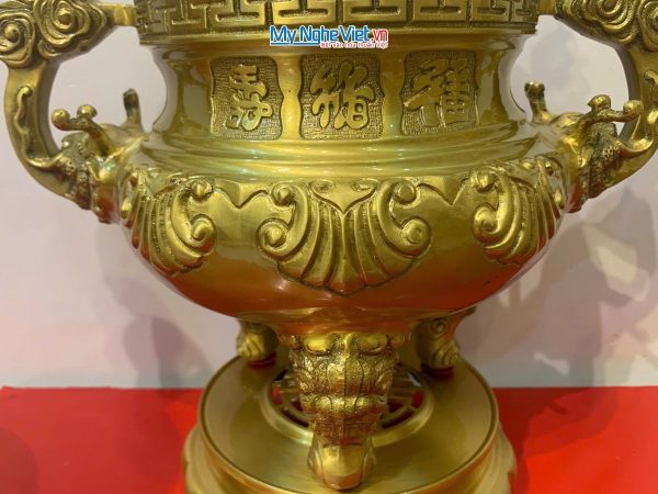 Bộ Tam Sự Bằng Đồng Vàng Đậm Chạm Hoa Sòi