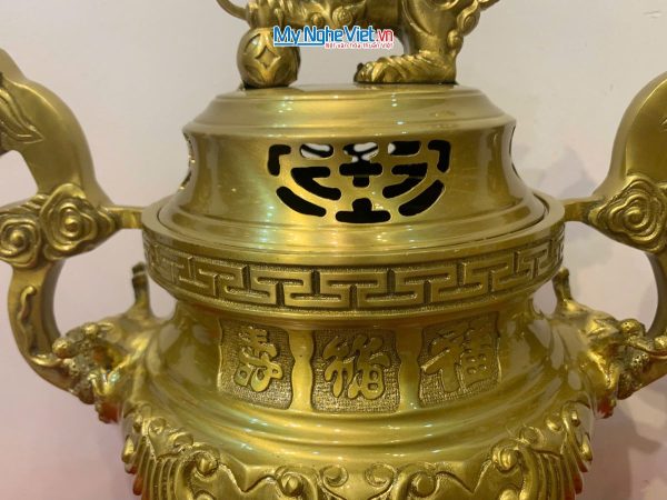 Bộ Tam Sự Bằng Đồng Vàng Đậm Chạm Hoa Sòi