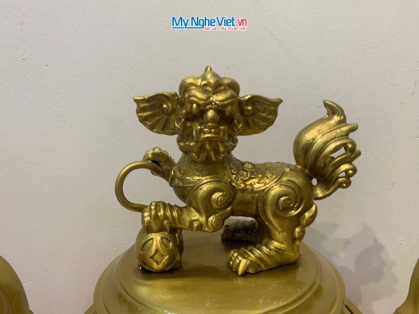 Bộ Tam Sự Bằng Đồng Vàng Đậm Chạm Hoa Sòi