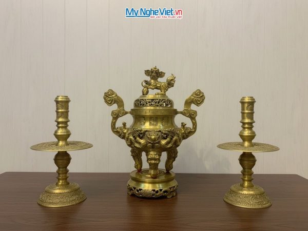 Bộ Tam Sự Bằng Đồng Vàng Đậm chạm Rồng