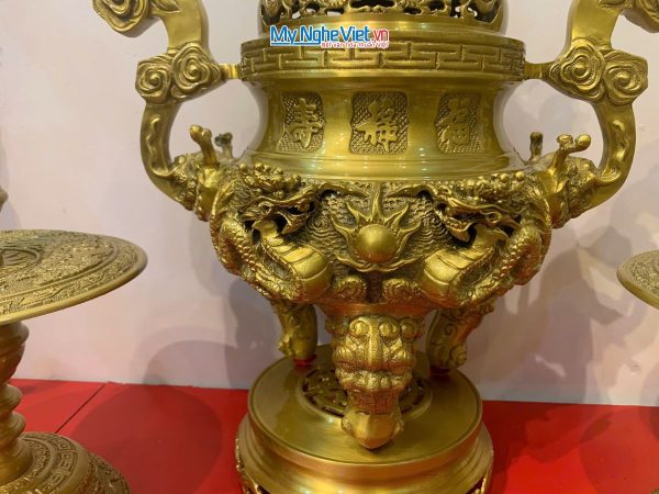 Bộ Tam Sự Bằng Đồng Vàng Đậm chạm Rồng