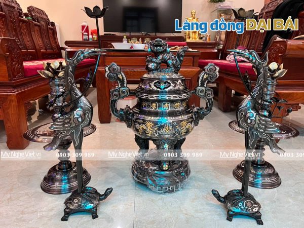 Bộ ngũ sự bằng đồng khảm ngũ sắc 5 chữ vàng cao cấp