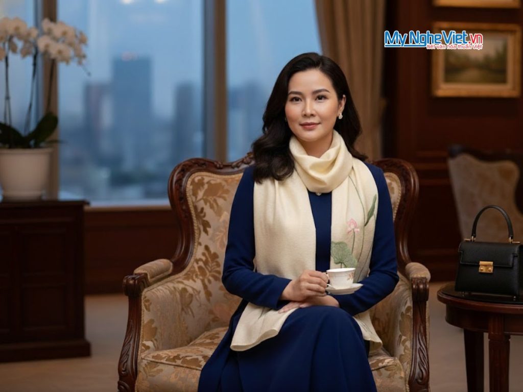 Khăn lụa đũi 100% tơ tằm họa tiết hoa sen thêu tay cao cấp