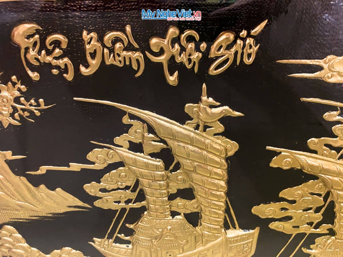 Tranh Đồng thuyền thuận Buồm nền đen