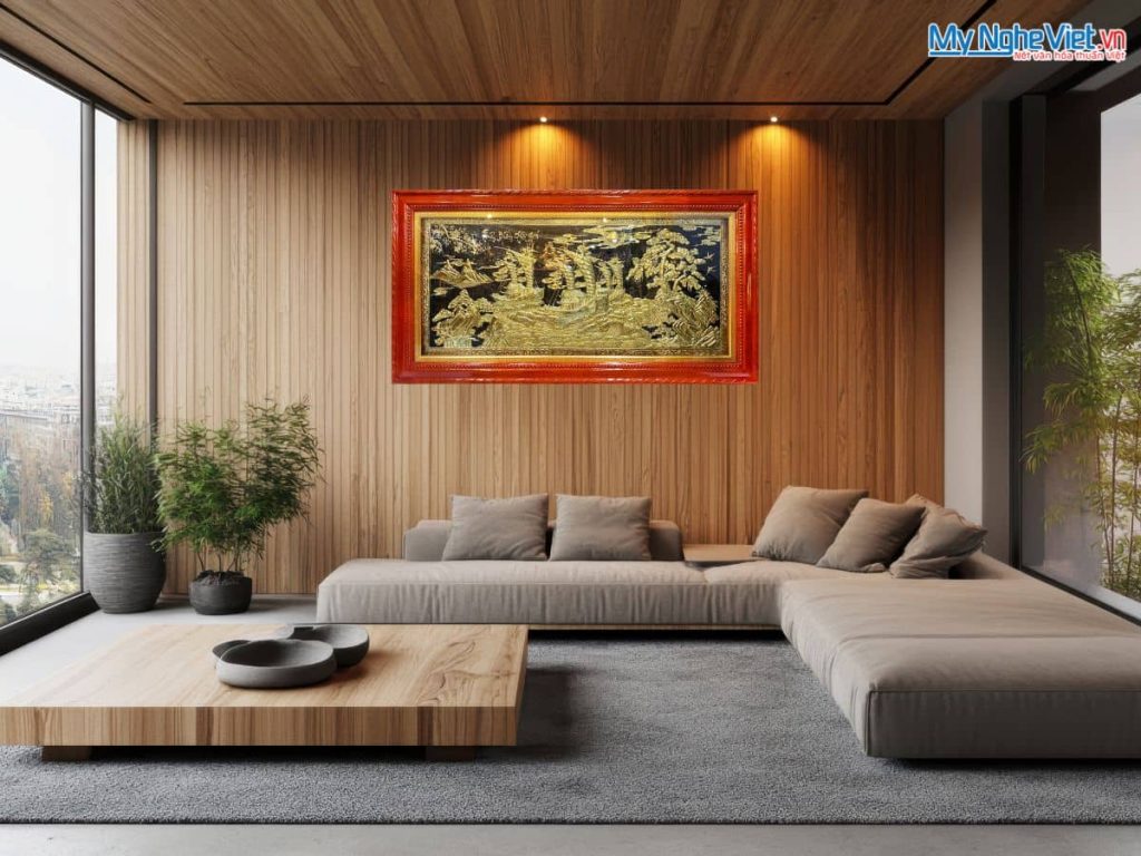 Tranh Đồng thuyền thuận Buồm nền đen