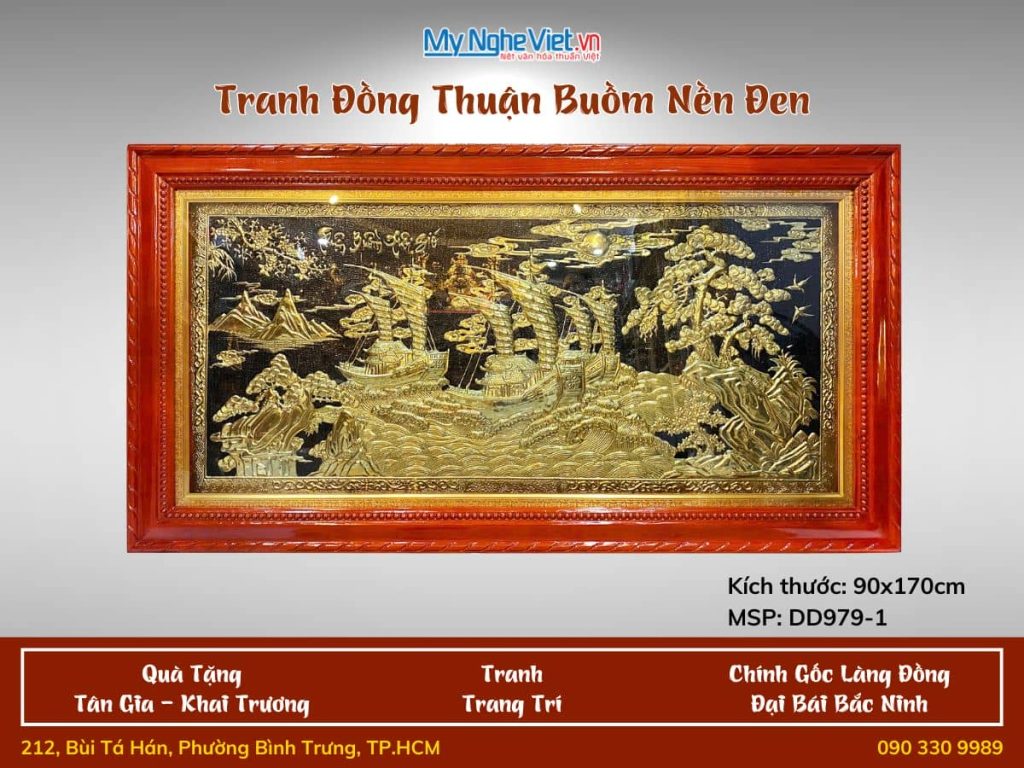 Tranh Đồng thuyền thuận Buồm nền đen có khung