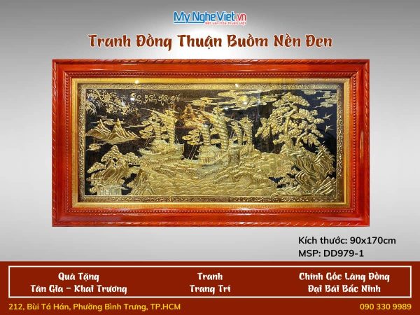Tranh Đồng thuyền thuận Buồm nền đen có khung