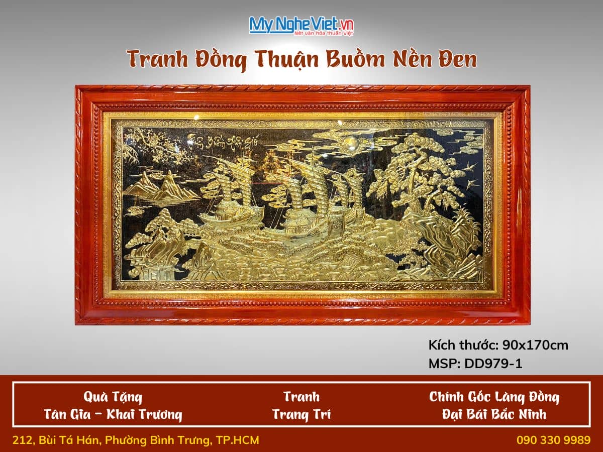 Tranh Đồng thuyền thuận Buồm nền đen có khung