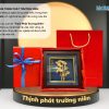 Tranh Đồng Tre trúc dát vàng nền xanh để bàn 24k và Hộp quà tặng cao cấp