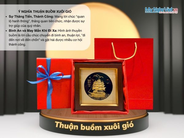 Tranh đồng thuận buồm mạ vàng 24k nền xanh MNVHD04.3.1 - Quà tặng sếp cao cấp