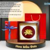 Tranh Đồng Hoa Mẫu Đơn Dát Vàng 24K Nền Đỏ Và Hộp Quà Tặng Cao Cấp