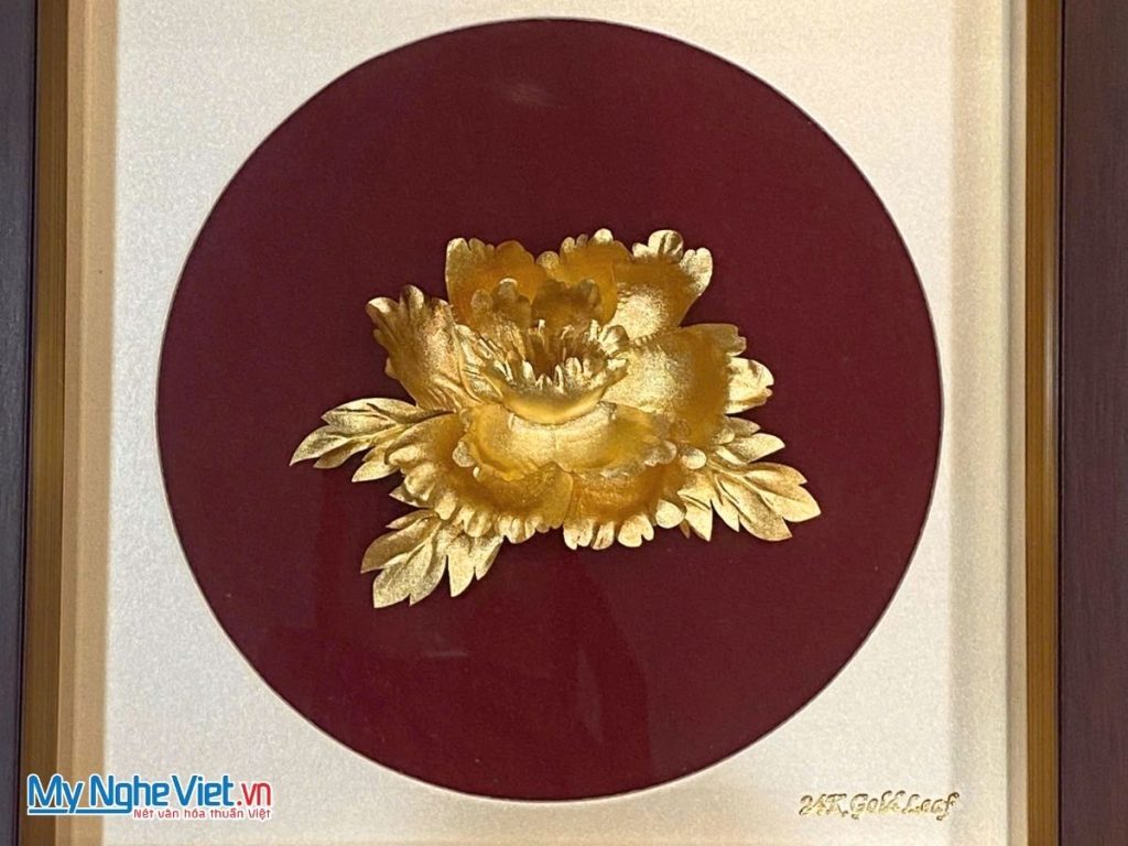 Tranh Đồng Hoa Mẫu Đơn Dát Vàng 24K Nền Đỏ