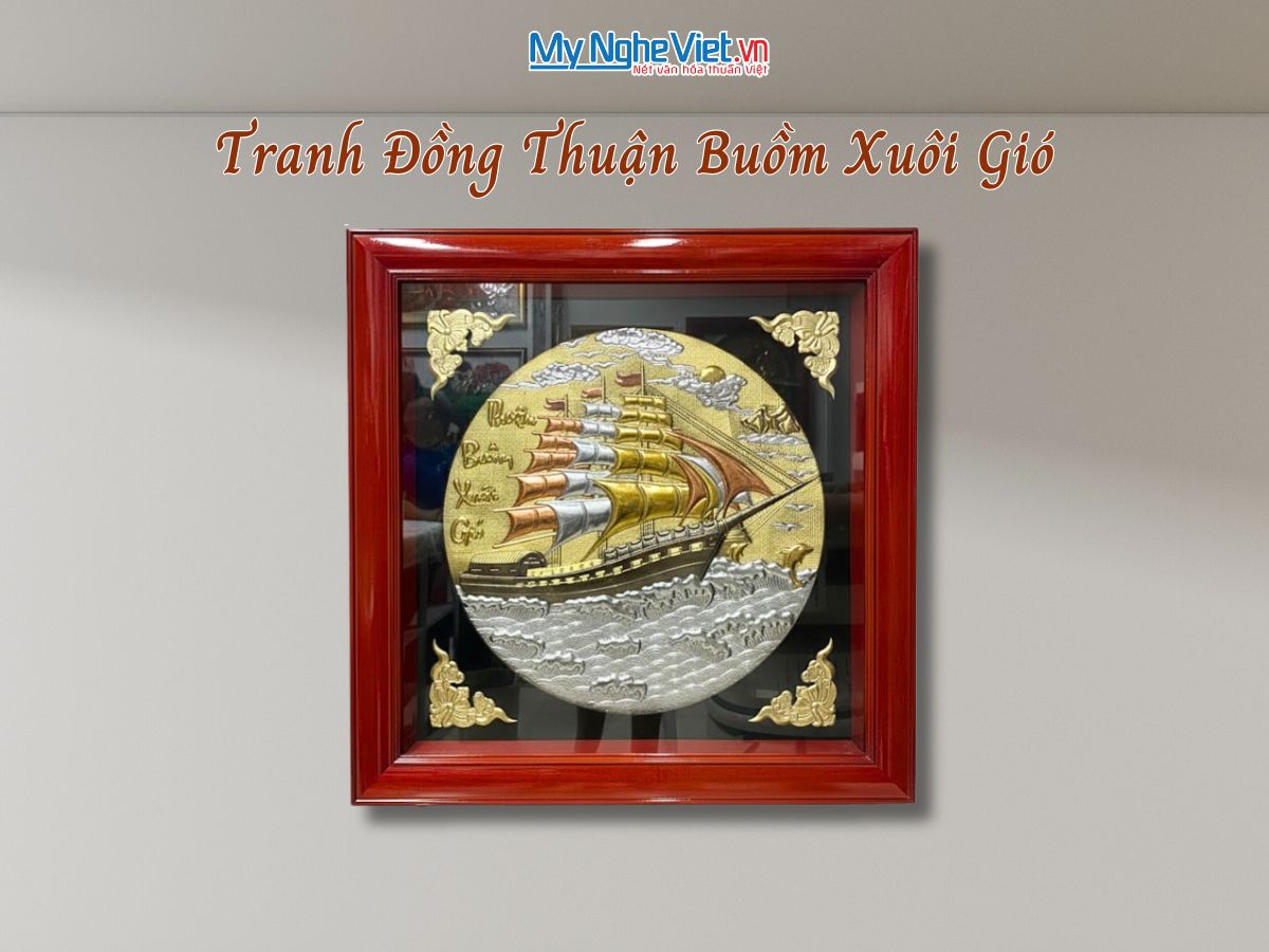 Tranh Đồng Thuận Buồm Xuôi Gió Đồng Hun Giả Cổ