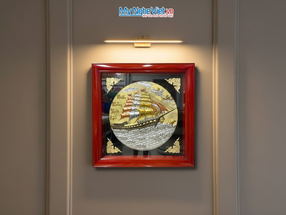 Tranh Đồng Thuận Buồm Xuôi Gió Đồng Hun Giả Cổ