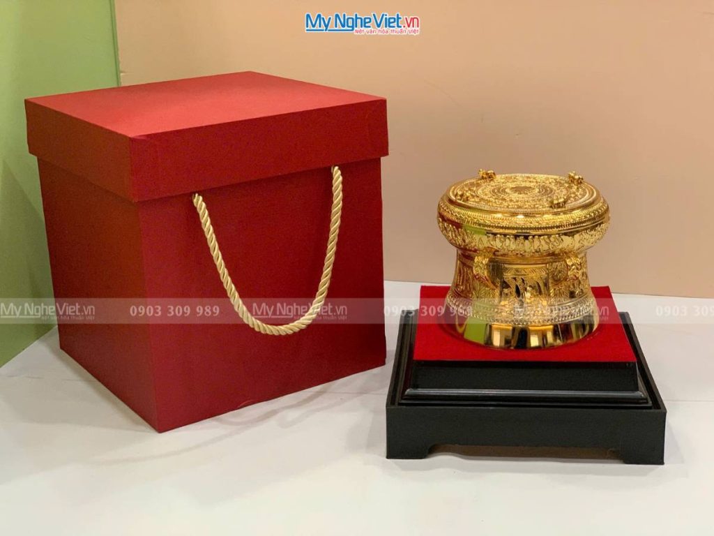 Trống đồng mạ vàng 24K D10cm – Đúc mạ vàng DD28-10D
