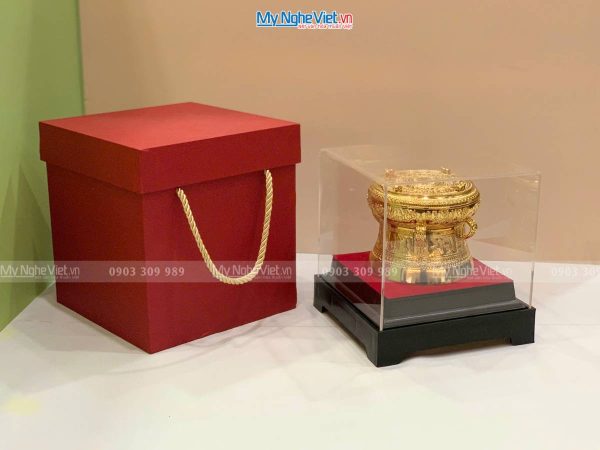 Trống đồng mạ vàng 24K D10cm – Đúc mạ vàng DD28-10D