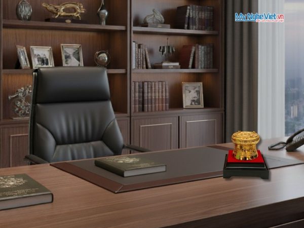 Trống đồng mạ vàng 24K D10cm – Đúc mạ vàng DD28-10D