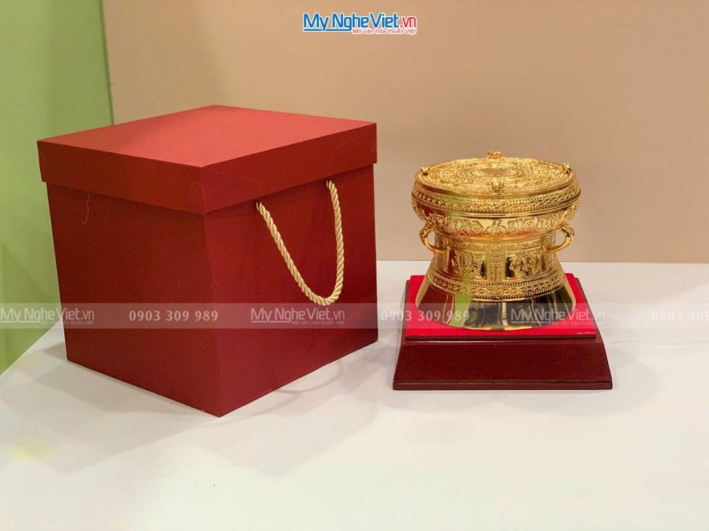 Trống đồng mạ vàng 24K D12cm – Đúc mạ vàng DD28-12D