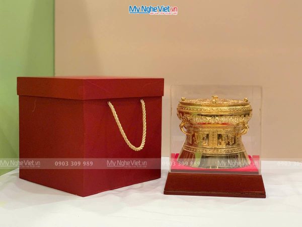 Trống đồng mạ vàng 24K D12cm – Đúc mạ vàng DD28-12D