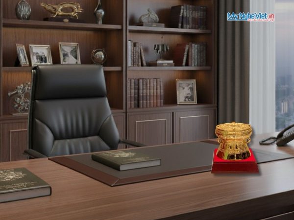Trống đồng mạ vàng 24K D12cm – Đúc mạ vàng DD28-12D