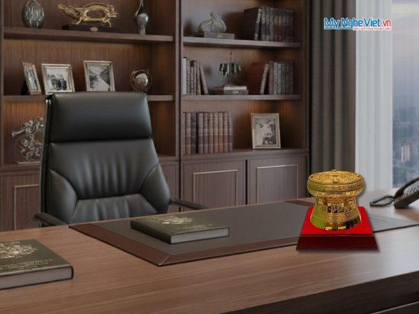 Trống đồng mạ vàng 24K D15cm - Đúc mạ vàng DD28-15D