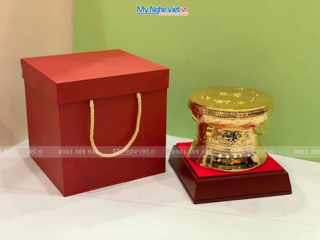 Trống đồng lưu niệm mạ vàng 24K D10cm - Gò mạ vàng