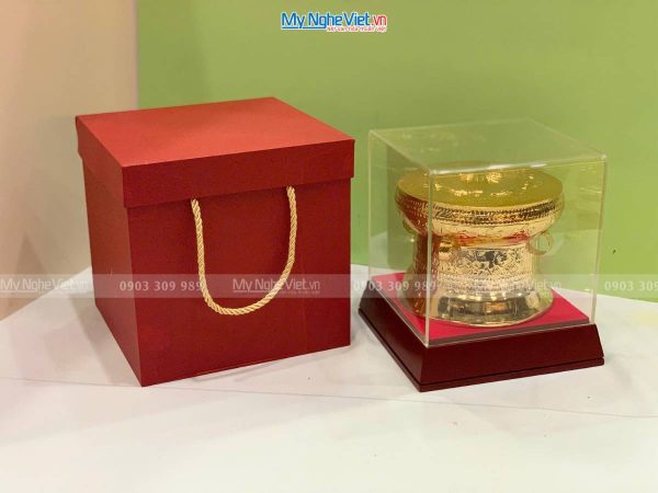 Trống đồng lưu niệm mạ vàng 24K D10cm - Gò mạ vàng