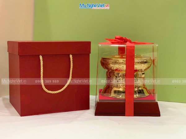 Trống đồng lưu niệm mạ vàng 24K D10cm - Gò mạ vàng