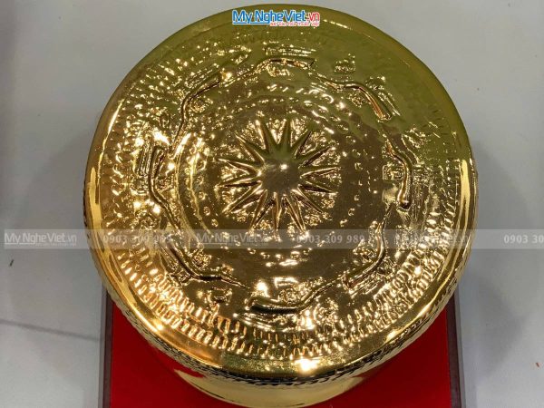 Trống đồng lưu niệm mạ vàng 24K D10cm - Gò mạ vàng