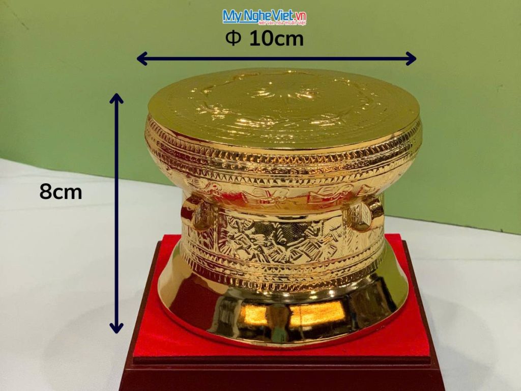Trống đồng lưu niệm mạ vàng 24K D10cm - Gò mạ vàng
