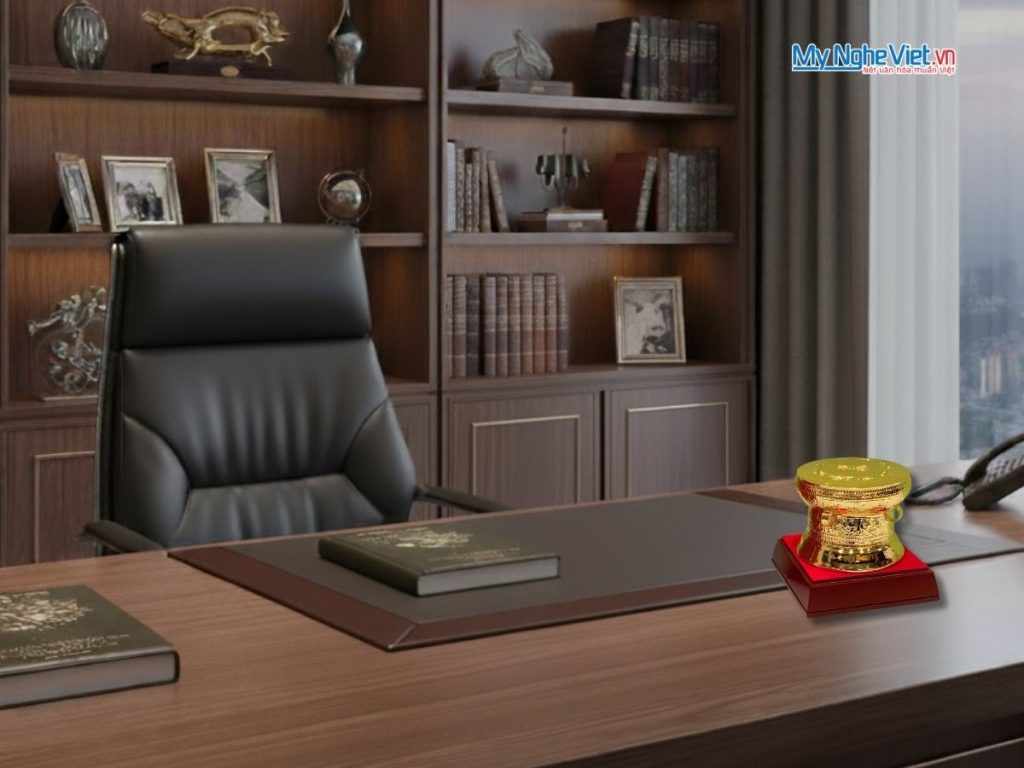 Trống đồng lưu niệm mạ vàng 24K D10cm - Gò mạ vàng
