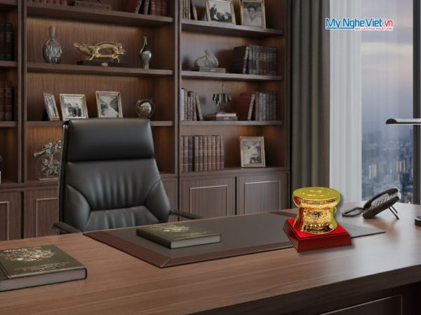 Trống đồng lưu niệm mạ vàng 24K D10cm - Gò mạ vàng
