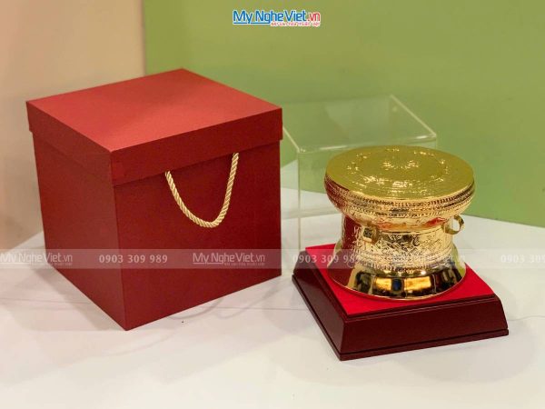 Trống đồng lưu niệm mạ vàng 24K D12cm - Gò mạ vàng DD28-12G
