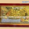Tranh đồng Thuận Buồm xuôi gió dát vàng